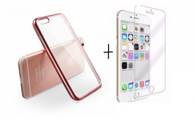 Pachet husa ELEGANCE LUXURY pentru Apple Iphone 6 / Apple Iphone 6S PLACATA Rose-Gold cu folie de protectie gratis foto