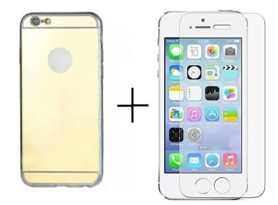 Pachet husa Tip Oglinda Gold Apple Iphone 5/5S/5SE + folie sticla gratis foto