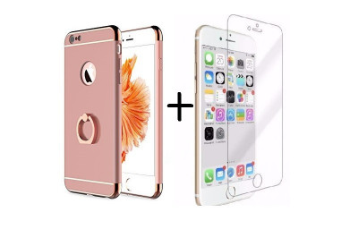 Pachet husa Elegance Luxury 3in1 Ring Rose-Gold pentru Apple iPhone 6 Plus / Apple iPhone 6S Plus cu folie de sticla gratis foto