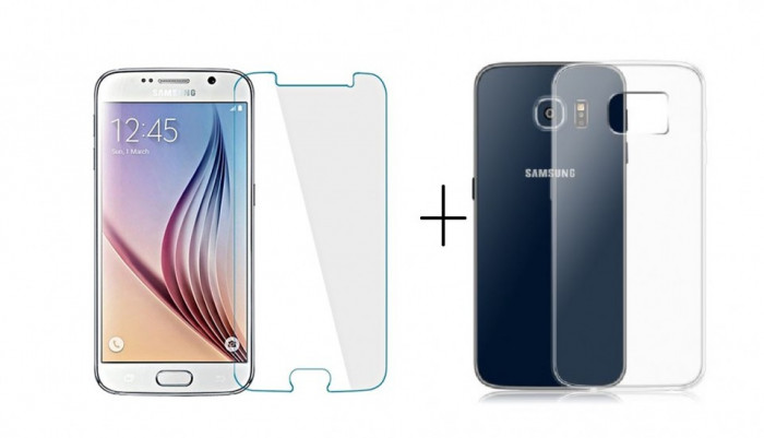 Pachet husa TPU slim transparenta Samsung Galaxy S6+ folie de sticla gratis