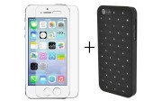 Pachet husa Black cu diamante pe spate Apple iPhone 5/5S/SE + folie sticla, Oem