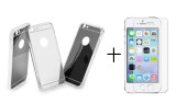 Pachet husa Tip Oglinda Silver Apple Iphone 5/5S/5SE + folie de sticla gratis, Oem