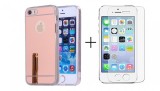 Pachet husa Tip Oglinda RoseGold Apple Iphone 5/5S/5SE + folie de sticla gratis, Oem