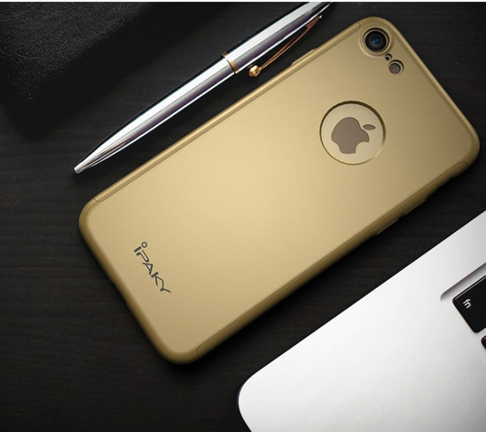 Husa fata-spate iPaky pentru iPhone 8 AURIU cu folie de protectie ( GOLD )
