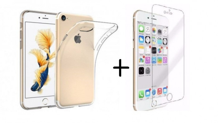 Pachet husa Elegance Luxury transparenta Apple iPhone 7 + folie sticla gratis