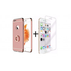 Pachet husa Elegance Luxury 3in1 Ring Rose-Gold pentru Apple iPhone 6 / Apple iPhone 6S cu folie de sticla gratis