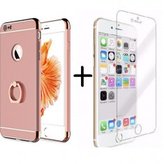 Pachet husa Elegance Luxury 3in1 Ring Rose-Gold pentru Apple iPhone 6 / Apple iPhone 6S cu folie de sticla gratis