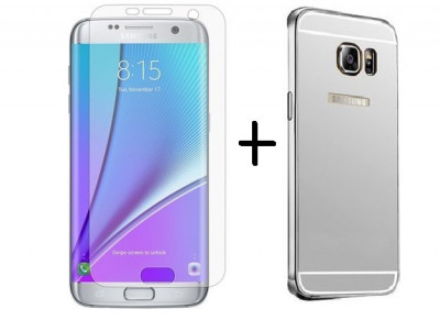 Pachet Husa Samsung Galasy S7 Egde TIP OGLINDA ARGINTIE + folie protectie foto