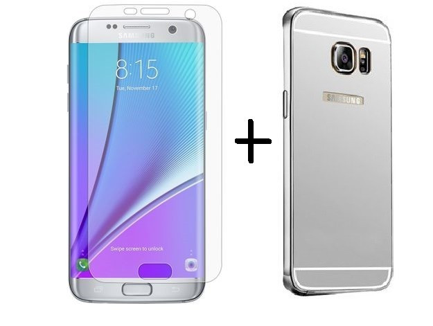 Pachet Husa Samsung Galasy S7 Egde TIP OGLINDA ARGINTIE + folie protectie