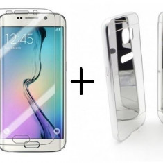 Pachet husa Samsung Galasy S6 Egde TIP OGLINDA ( SILVER ) + folie protectie