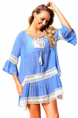 Q655-22 Rochie scurta de plaja, stil caftan, accesorizata cu broderie foto