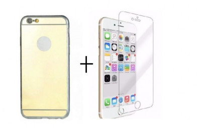 Pachet husa Tip Oglinda Gold Apple iPhone 6/6S cu folie de sticla gratis foto