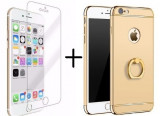 Pachet husa Gold 3in1 Ultrasubtire cu inel Apple iPhone 7 + folie protectie, Oem