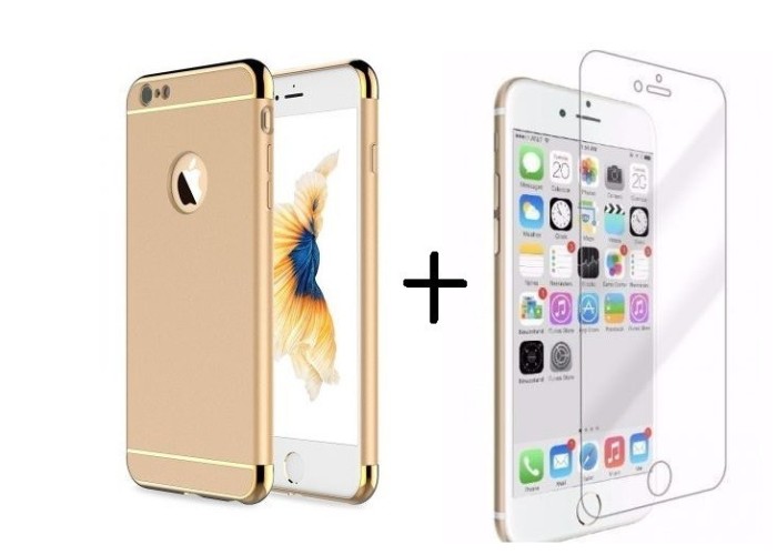 Pachet husa 3in1 Gold Apple iPhone 6 Plus/6S Plus + folie sticla