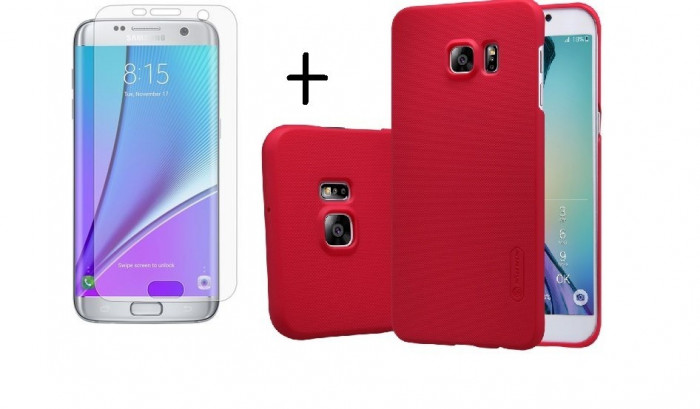 Pachet husa Metalic Red Samsung Galaxy S7 Edge + folie de protectie gratis