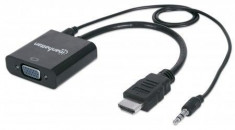 Cablu adaptor HDMI-Male/ VGA-Female, Audio, Black, Polybag &amp;quot;151559&amp;quot; foto