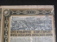 ACTIUNI - UZINELE DE FIER SI DOMENIILE DIN RESITA - 5000 LEI - 1939 - CUPOANE