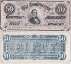 1864 (17 II), 50 dollars (P-70) - Statele Confederate ale Americii - stare aUNC! foto