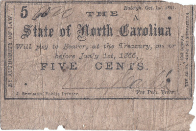1861 (1 X), 5 cents (Criswell, NC58) - Carolina de Nord foto
