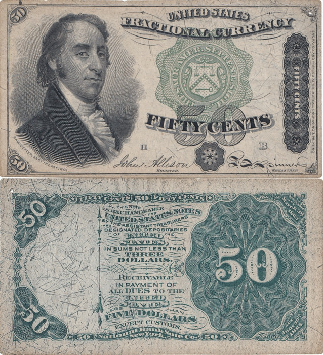 1863 (3 III), 50 cents (P-121) - Statele Unite ale Americii - stare XF+!