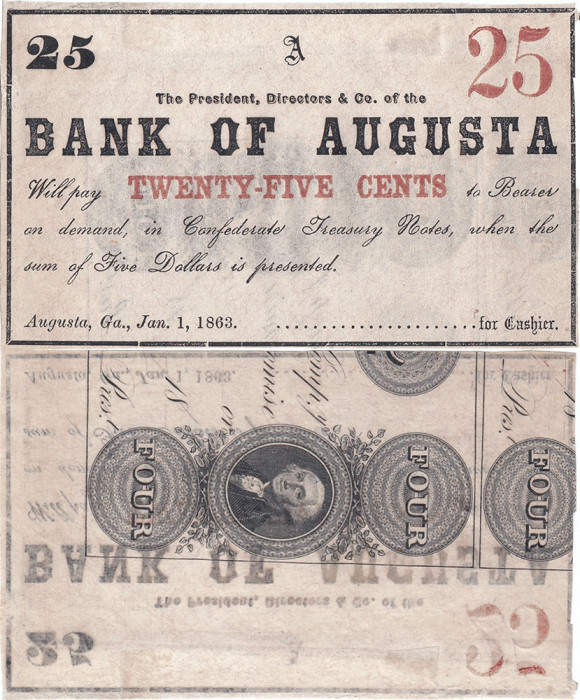 1863 (1 I), 25 cents (Haxby 30-G144) - Augusta (Statele Unite ale Americii)