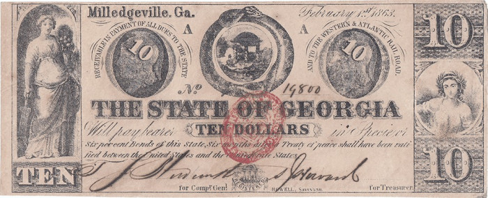 1863 (1 II), 10 dollars (P-S867a) - Georgia (Statele Unite ale Americii)