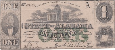 1863 (1 I), 1 dollar (P-S213a) - Alabama (Statele Unite ale Americii) foto