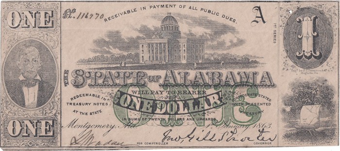 1863 (1 I), 1 dollar (P-S213a) - Alabama (Statele Unite ale Americii)