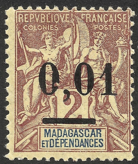 RAR--VARIETATE --MADAGASCAR --TIPAR VERSO-ABKLATSCH--OFFSET--1902 --MNH