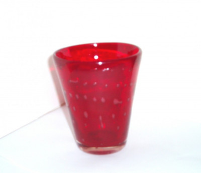 Vaza cristal rosu coraille, bule controlate - Marriott Powell Whitefriars Anglia foto