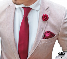 Cadou Barbati Set Cravata Batista Pin Floral Visiniu Bordo Gent&amp;#039;s Club foto