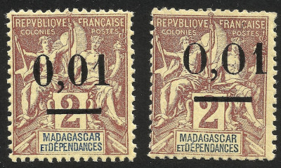 VARIETATE--MADAGASCAR-CELE 2 TIPURI--1902 --MNH foto