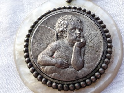 argint MEDALION INGERAS HERUVIM 1900 FRANTA splendid PECTORAL OPULENT MASIV manopera EXCEPTIONALA foto