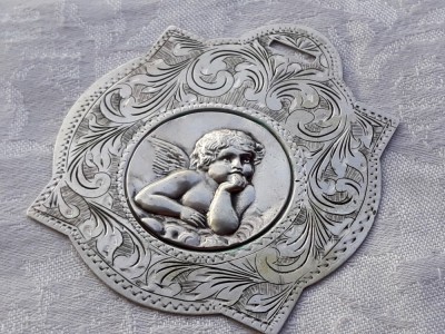 MEDALION argint INGERAS HERUVIM superb FRANTA 1900 OPULENT gravat manual UNICAT foto