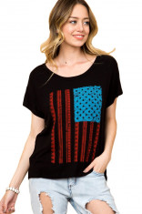 C582-115 Tricou casual cu print grafic, USA Flag foto