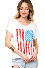 C582-2 Tricou casual cu print grafic, USA Flag foto