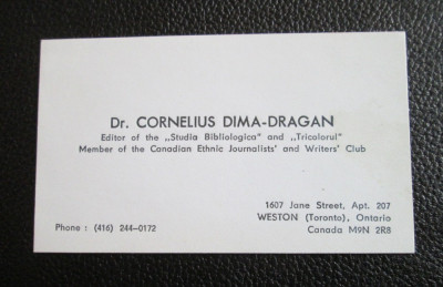 Carte de vizita Dr. CORNELIUS DIMA - DRAGAN foto