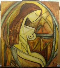 Tablou Nud la fereastra pictura in stil cubism ulei pe panza 60x70cm foto