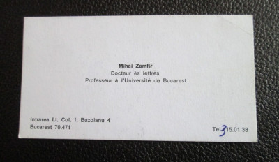 Carte de vizita MIHAI ZAMFIR (profesor universitar si critic) foto
