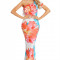 N613-219 Rochie lunga, stil sirena, cu imprimeu floral si volanas