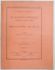 UN MANIFEST ROMANESC TIPARIT CU LITERE LATINE AL IMPARATULUI LEOPOLD I DIN ANUL 1701 de I.URSU , 1912 foto