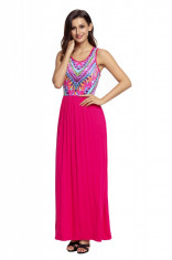 U704-554 Rochie lunga, stil maxi, fara maneci, cu imprimeu aztec in partea superioara foto