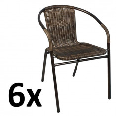 Set 6x Scaune Rattan si Metal pentru Curte, Gradina, Terasa sau Balcon, Culoare Negru/Maro foto