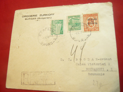 Plic circulat Burgos (Bulgaria) -la Bucuresti 1948 cu Antet Drogerie Zurkoff foto