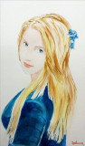 Pictura in acuarela - Hortensia in albastru, Portrete, Realism