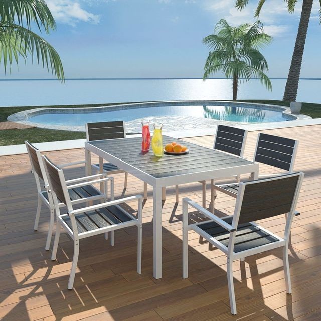Set mobilier exterior 7 piese, 150x90x74 cm aluminiu WPC negru foto mare Set mobilier exterior 7 piese, 150x90x74 cm aluminiu WPC negru foto mare