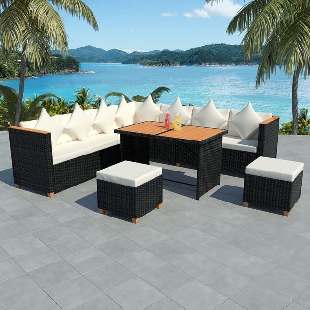 Set mobilier de exterior, 29 piese, poliratan, blat WPC, negru foto mare Set mobilier de exterior, 29 piese, poliratan, blat WPC, negru foto mare