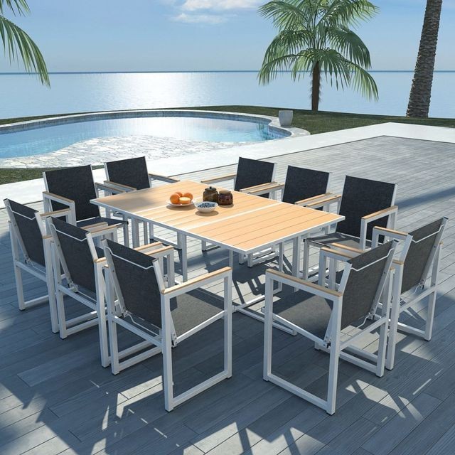 Set mobilier exterior 11 piese 165x100x72 cm, aluminiu WPC maro foto mare Set mobilier exterior 11 piese 165x100x72 cm, aluminiu WPC maro foto mare