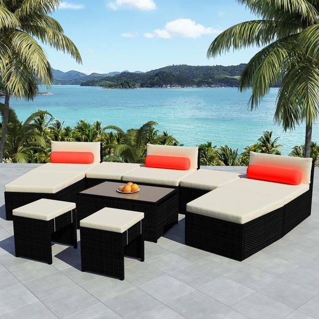 Set mobilier de grădină modular, 25 piese, poliratan, negru foto mare Set mobilier de grădină modular, 25 piese, poliratan, negru foto mare