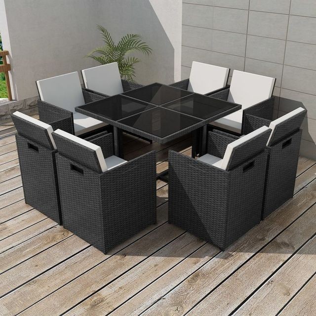 Set mobilier de exterior 25 piese, poliratan, negru foto mare Set mobilier de exterior 25 piese, poliratan, negru foto mare